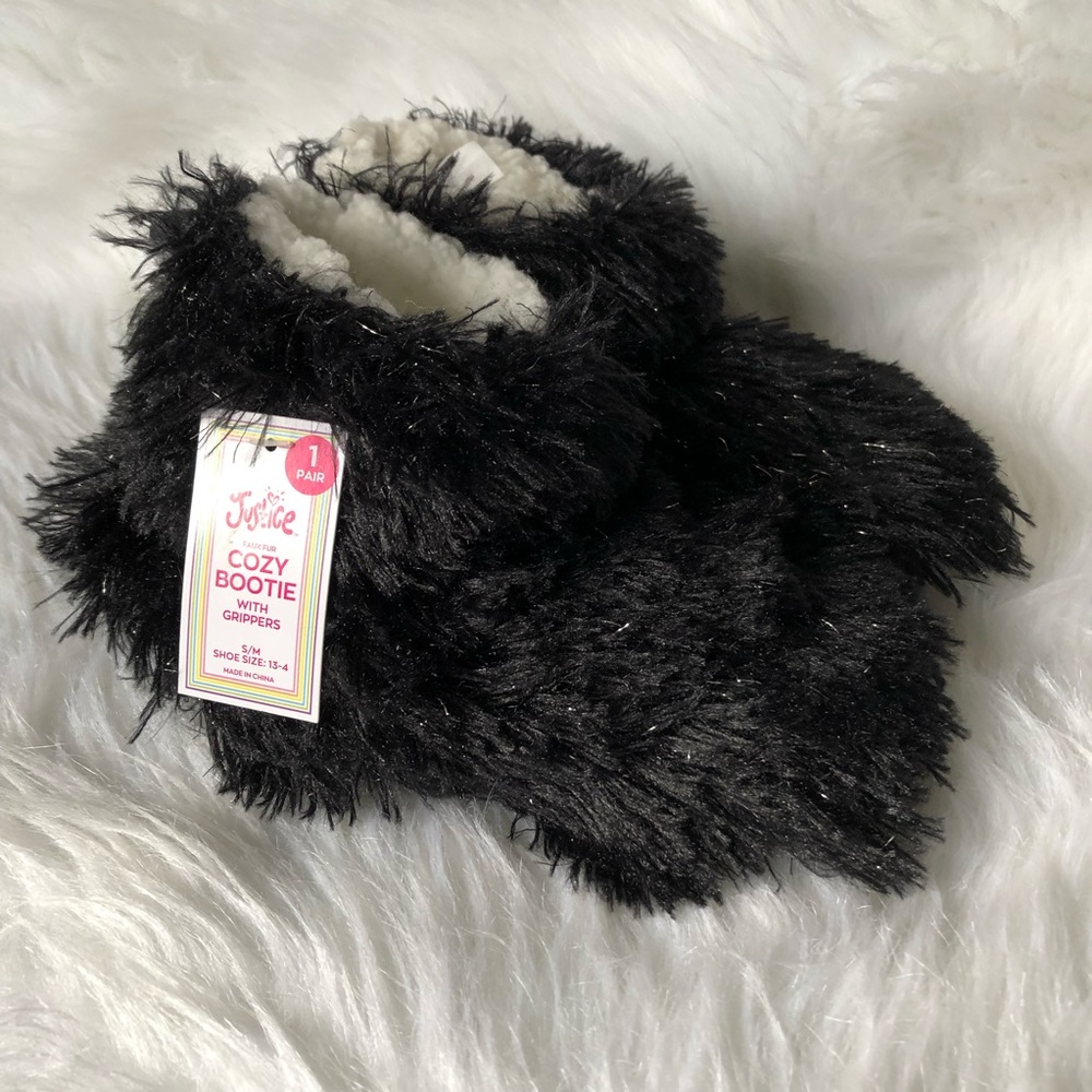 Justice Slipper Girls Size S/M 13-4 Cozy Bootie With Grippers Black New